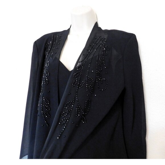 R&M Richards Black Beaded Formal Dress & Jacket Set Size 14 Elegant - Picture 3 of 14